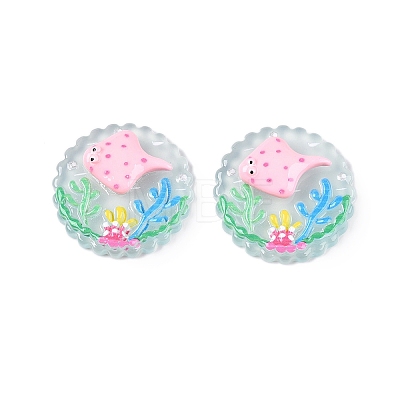 Ocean Theme Flat Round Resin Cabochons CRES-T025-02A-1