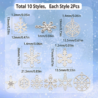 20Pcs 10 Style Christmas 201 & 304 Stainless Steel Pendants STAS-SC0005-20-1