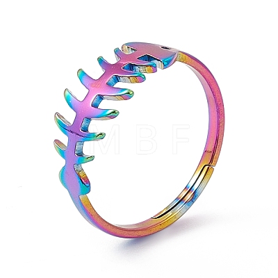 Ion Plating(IP) 201 Stainless Steel Fishbone Adjustable Ring for Women RJEW-K238-12M-1
