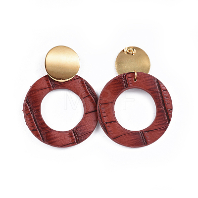 PU Leather Dangle Stud Earrings EJEW-JE03293-02-1