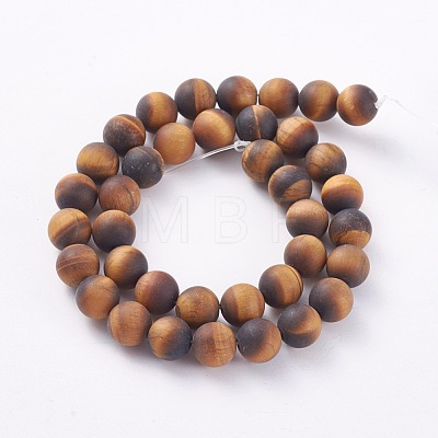 Frosted Natural Tiger Eye Round Bead Strands G-M064-14mm-02-1