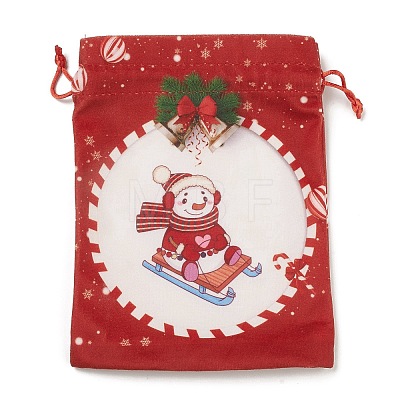 Christmas Theme Rectangle Cloth Bags with Jute Cord ABAG-P008-01A-1