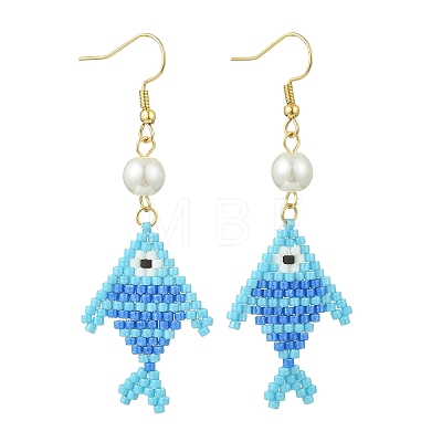 304 Stainless Steel with Glass Cylinder Seed Beads Dangle Earrings EJEW-MZ00815-02-1