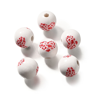 Valentine's Day Element Printed Wood Beads WOOD-R002-01-32-1