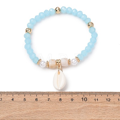 Bohemian Resin & Alloy & Glass Beads & Shell & Plastic Pearls Beaded Stretch Bracelets BJEW-Z169-01B-1