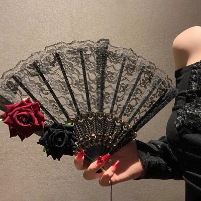 Plastic Lace Vintage Folding Fans PW-WG00BE2-01-1