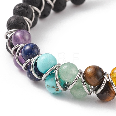Natural & Synthetic Mixed Gemstone Chakra Beaded Bracelet BJEW-TA00135-1