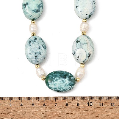 Adjustable Natural Fire Crackle Agate(Dyed & Heated) Oval and Pearl Braided Bead Necklaces NJEW-JN06570-1