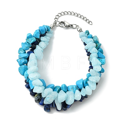 Natural & Synthetic Mixed Gemstone Chips Beaded Multi-strand Bracelets for Women BJEW-JB13986-02-1
