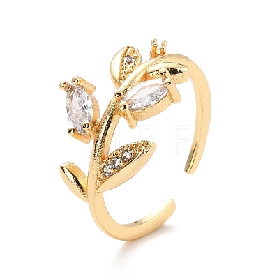Leaf Cubic Zirconia Cuff Finger Ring for Women RJEW-C004-05-RS-1