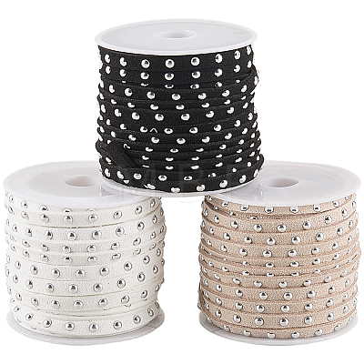 3 Rolls 3 Colors Flat Faux Suede Cord with Alloy Rivets LW-CL0001-08B-1