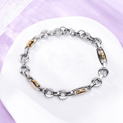 201 Stainless Steel Flat Round Link Chain Bracelets BJEW-B078-149GP-1