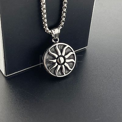 Vintage Sunflower Pendant Necklace Punk Style 304 Stainless Steel Men's Accessories FN1748-1