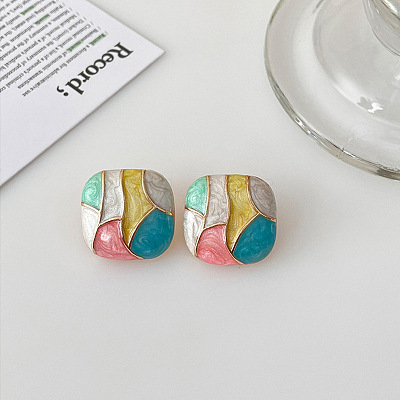 Square Alloy Enamel Stud Earrings FS-WGE8221-01-1