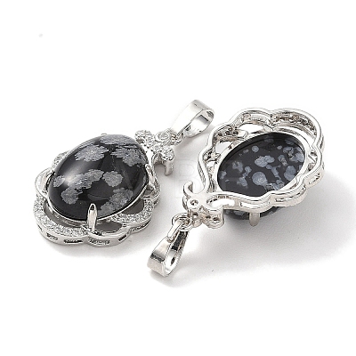 Natural Snowflake Obsidian Oval Pendants G-NH0025-15P-19-1