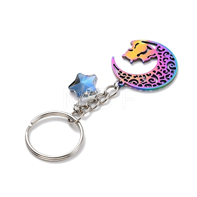 Stainless Steel Hollow Moon Cat Keychains KEYC-JKC00585-03-1