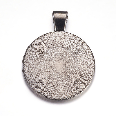 Flat Round Alloy Pendant Cabochon Settings LS-PALLOY-A15654-B-NF-1