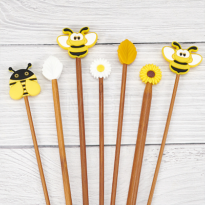 WADORN Leaf Flower Bees Silicone Knitting Needle Point Protectors DIY-WR0004-07-1