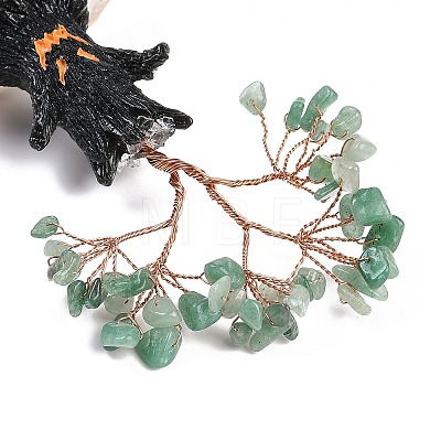 Halloween Theme Natural Green Aventurine Chips Tree of Life Decorations DJEW-B013-02D-1