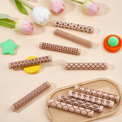10Pcs 10 Styles Wood Handle Clay Texture Roller TOOL-CN0001-12B-1