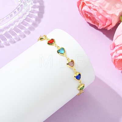 Adjustable Brass Glass Heart Link Chain Slider Bracelets for Women BJEW-JB14162-1