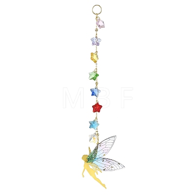 Brass & Transparent Epoxy Resin Fairy Pendant Decoration HJEW-JM02635-03-1