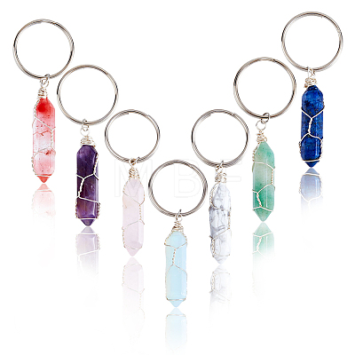 7Pcs Wire Wrapped Mixed Gemstone Bullet Keychain KEYC-PH01454-1