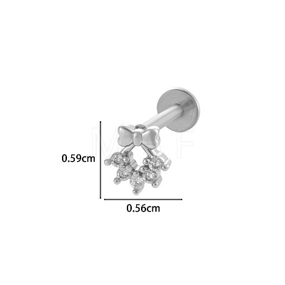 Bowknot 316L Surgical Stainless Steel Clear Cubic Zirconia 17 Gauge Threadless Labrets WGBD99E-12-1