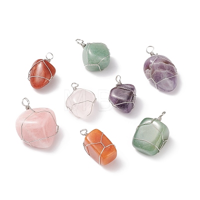 Natural Mixed Stone Pendants PALLOY-JF01784-1