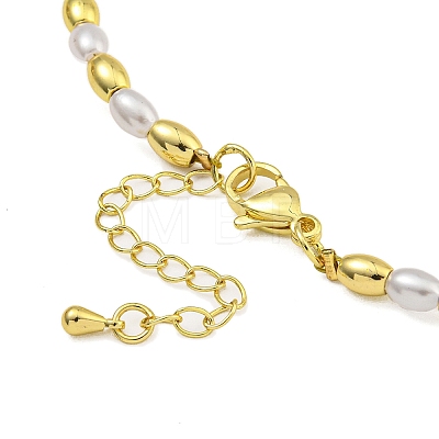 Rack Plating Brass & ABS Plastic Pearl Beads Rice Beaded Necklaces for Women NJEW-C059-18G-1