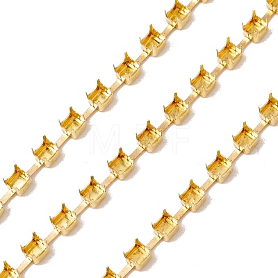 50M Rectangle Brass Rhinestone Claw Setting Chains CHC-C024-01A-G-1