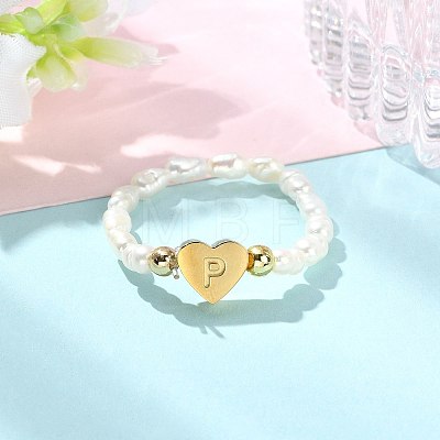 Natural Freshwater Pearl & 304 Stainless Steel Bead Finger Rings RJEW-FS00001-16-1