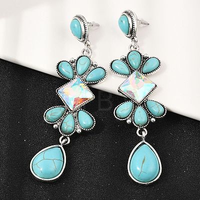 Alloy Synthetic Turquoise Dangle Stud Earrings EJEW-U053-05AS-1