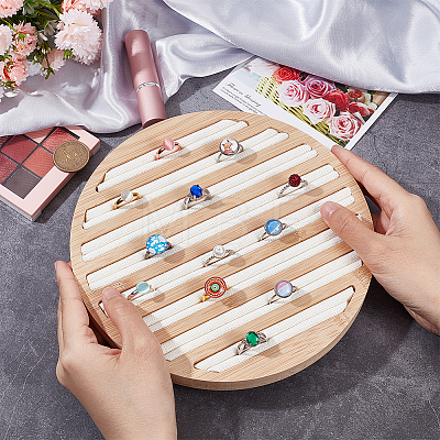 8-Slot Flat Round Bamboo Finger Ring Display Plates RDIS-WH0009-016A-1