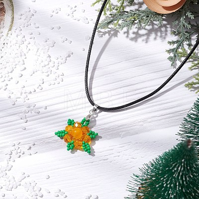 Natural Malaysia Jade Dyed & Glass Snowflake Pendant Necklaces NJEW-JN05054-02-1