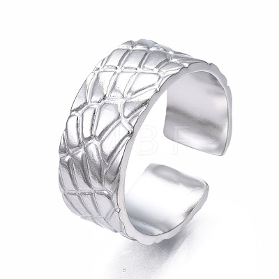 304 Stainless Steel Textured Open Cuff Ring RJEW-T023-38P-1
