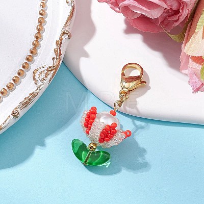 Flower Glass Seed Beaded Pendant Decorations HJEW-MZ00163-04-1