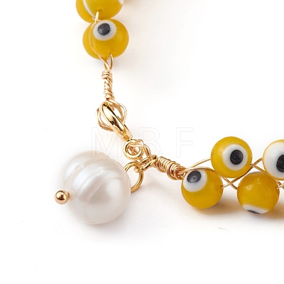 Natural Pearl Charm Bracelets BJEW-JB05963-1