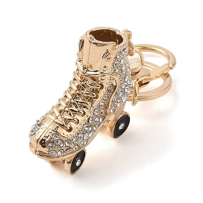 Golden Zinc Alloy with Rhinestone Ice Skates Keychain DIY-B075-01G-01-1