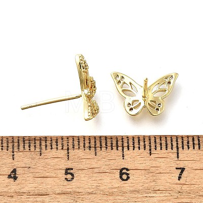 Butterfly Brass Micro Pave Cubic Zirconia Ear Studs EJEW-D304-34G-1