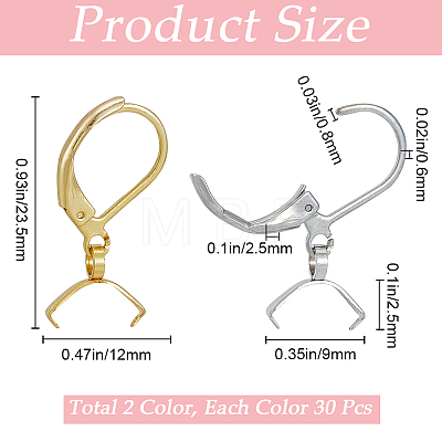 60Pcs 2 Colors 304 Stainless Steel Leverback Earring Findings STAS-SP0001-20-1
