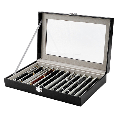12 Grids Rectangle PU Leather Dustproof Pen Presentation Boxes with Visible Window Lid and Velvet Inside CON-WH0089-251-1