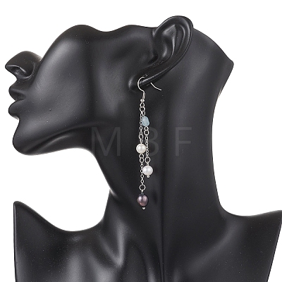 Oval Natural Aquamarine & Natural Cultured Freshwater Pearl Dangle Earrings EJEW-JE06876-1