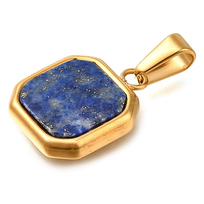 Ion Plating(IP) 304 Stainless Steel Pave Natural Lapis Lazuli Pendants STAS-Z113-01G-01-1