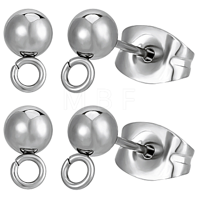 304 Stainless Steel Ball Post Stud Earring Findings STAS-BBC0004-75A-1
