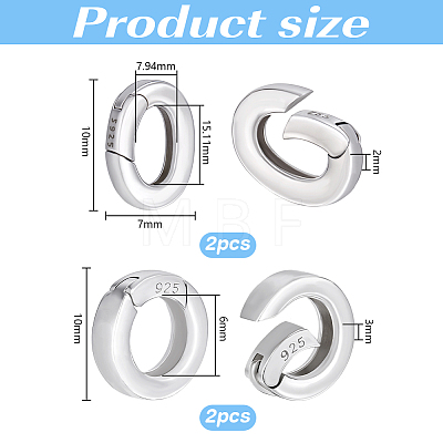 4Pcs 2 Styles 925 Sterling Silver Spring Gate Rings STER-PH0004-32S-1