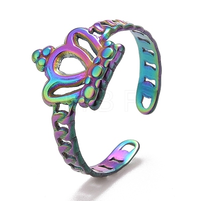 Rainbow Color Ion Plating(IP) 304 Stainless Steel Open Cuff Ring Findigns RJEW-A005-14-1