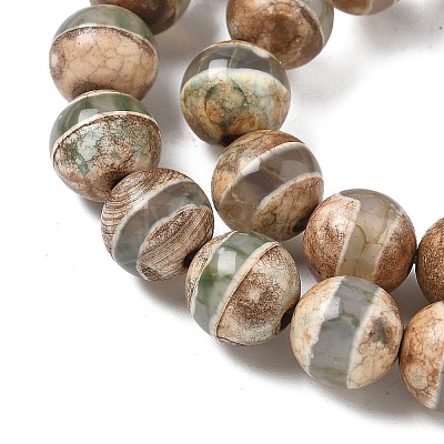 Natural Tibetan Striped Pattern dZi Agate Beads Strands G-F354-13-1