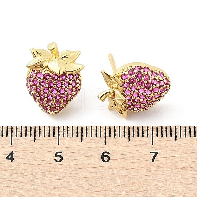 Strawberry Brass Micro Pave Cubic Zirconia Stud Earrings EJEW-M077-15G-1