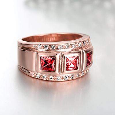 Classic Real Rose Gold Plated Brass Cubic Zirconia Wide Band Finger Rings RJEW-BB05471-10RG-1